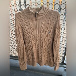 Polo Ralph Lauren Cable-knit Cotton Quarter Zip Sweater- Tan
